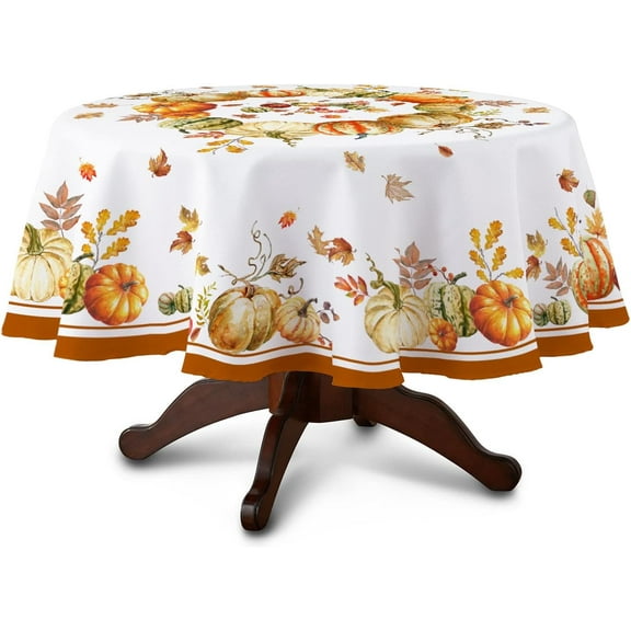 Fall Tablecloth Round, Thanksgiving Tablecloth Round With Fall Pumpkin Leaves Autumn Tablecloth, Waterproof Fall Table Cloths For Fall Decor, Fall Thanksgiving Tablecloth For Round Tables 60 X 60