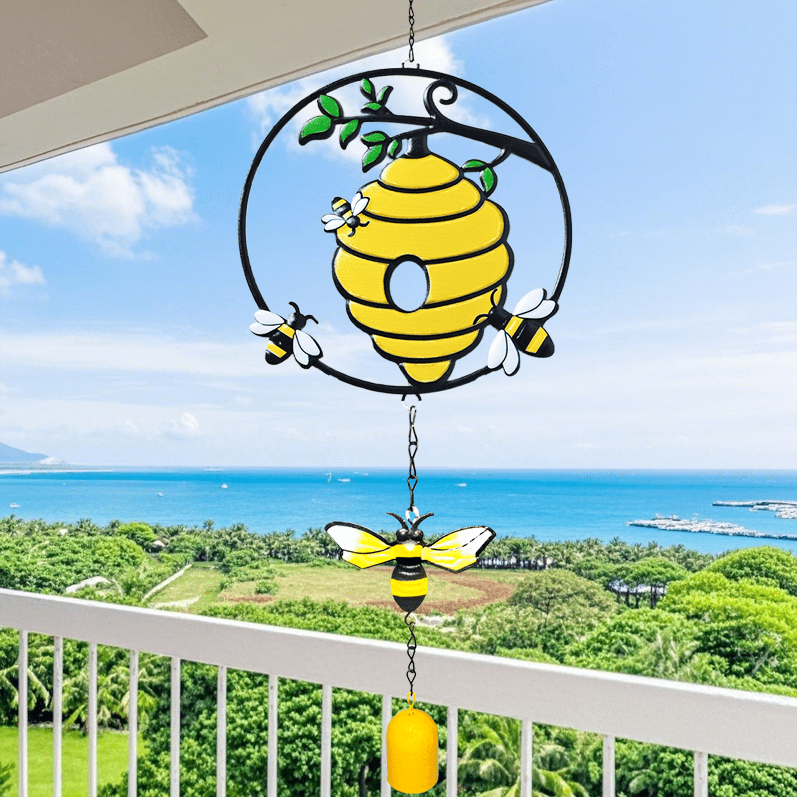 Garden Wind Chime Outdoor Clearance, Bee Wind Chime for Garden, Patio, Balcony, Outdoor/Indoor Decor, Metal Garden Art Decor