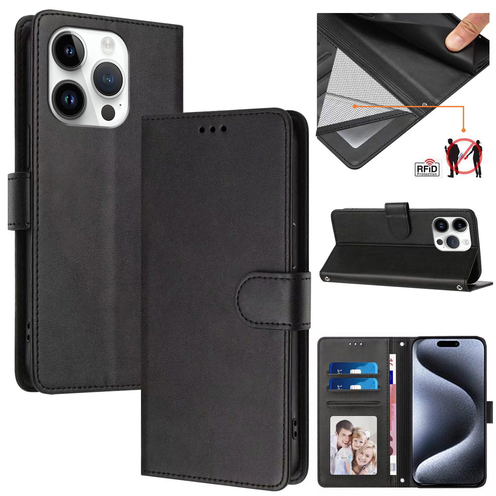 iPhone 14 PRO MAX Case ,RFID Blocking Cover Crossbody Lanyard Flip Leather Wallet Case for iPhone 14 PRO MAX