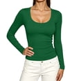 thumbnail image 4 of SuTry Womens Scoop Neck Top Long Sleeve Ribbed Knit Slim Fit Stretch Fabric Basic Tee Shirt Casual Everyday Wardrobe Staple, 4 of 7