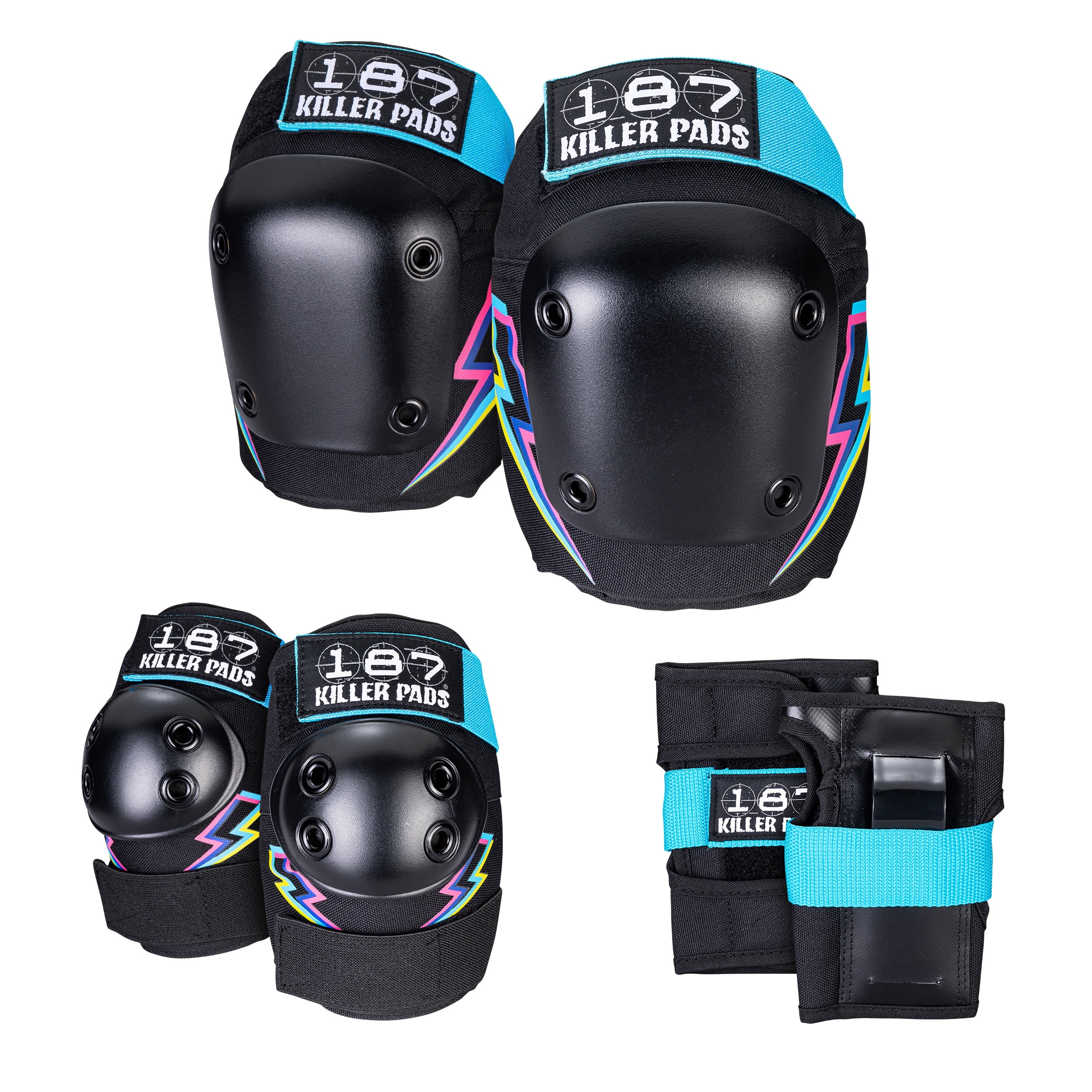 187 Killer Pads Six Pack, Knee and Elbow Pads, Electric Bolt - Walmart.com