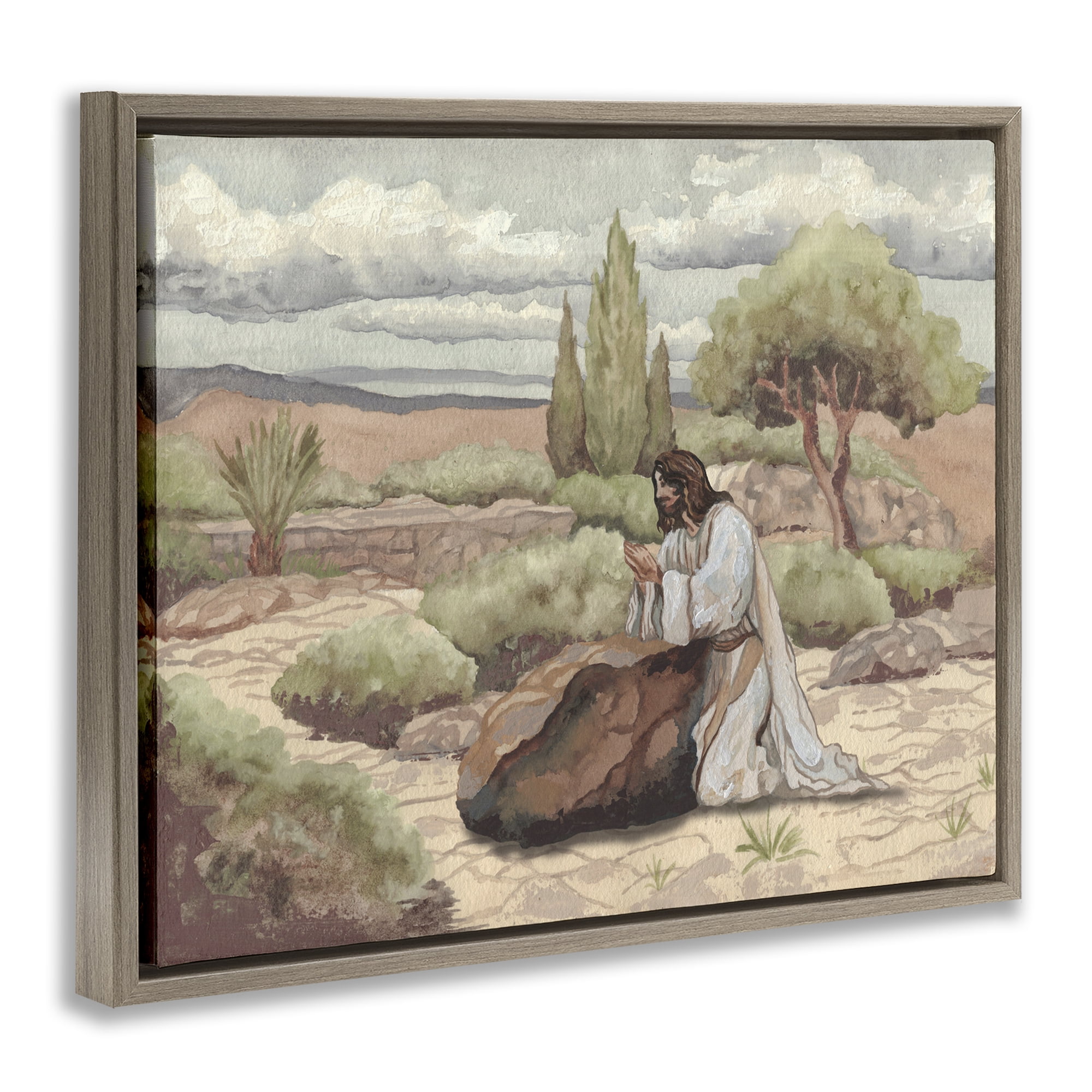 Stupell Industries Jesus Praying Countryside Brown Framed Floater Canvas Wall Art, design by Elizabeth Medley