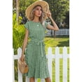 thumbnail image 2 of Womens Summer Dresses Cap Sleeve Polka Dot Falten Midi Dress 2024 Fashion O Neck Casual Fit Tiered Boho Beach Vacation Sundress (Green,Medium), 2 of 6