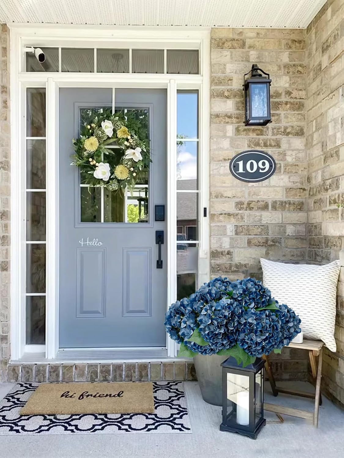 Dark Blue Silk Hydrangeas Artificial Flower Boho Dried Touch Faux Hydrangeas for Indoor Home Decor Kitchen Living Room Outdoor Porch Wedding Flower Arrangement
