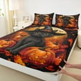 thumbnail image 3 of Feelyou Mystic Witch Cat Twin Sheet Sets, Gothic Orange Pumpkin Twin Fitted Sheet, Kawaii Cartoon Halloween Animal Flat Sheet, Super Cozy Room Decor, 3 Pieces, 3 of 7