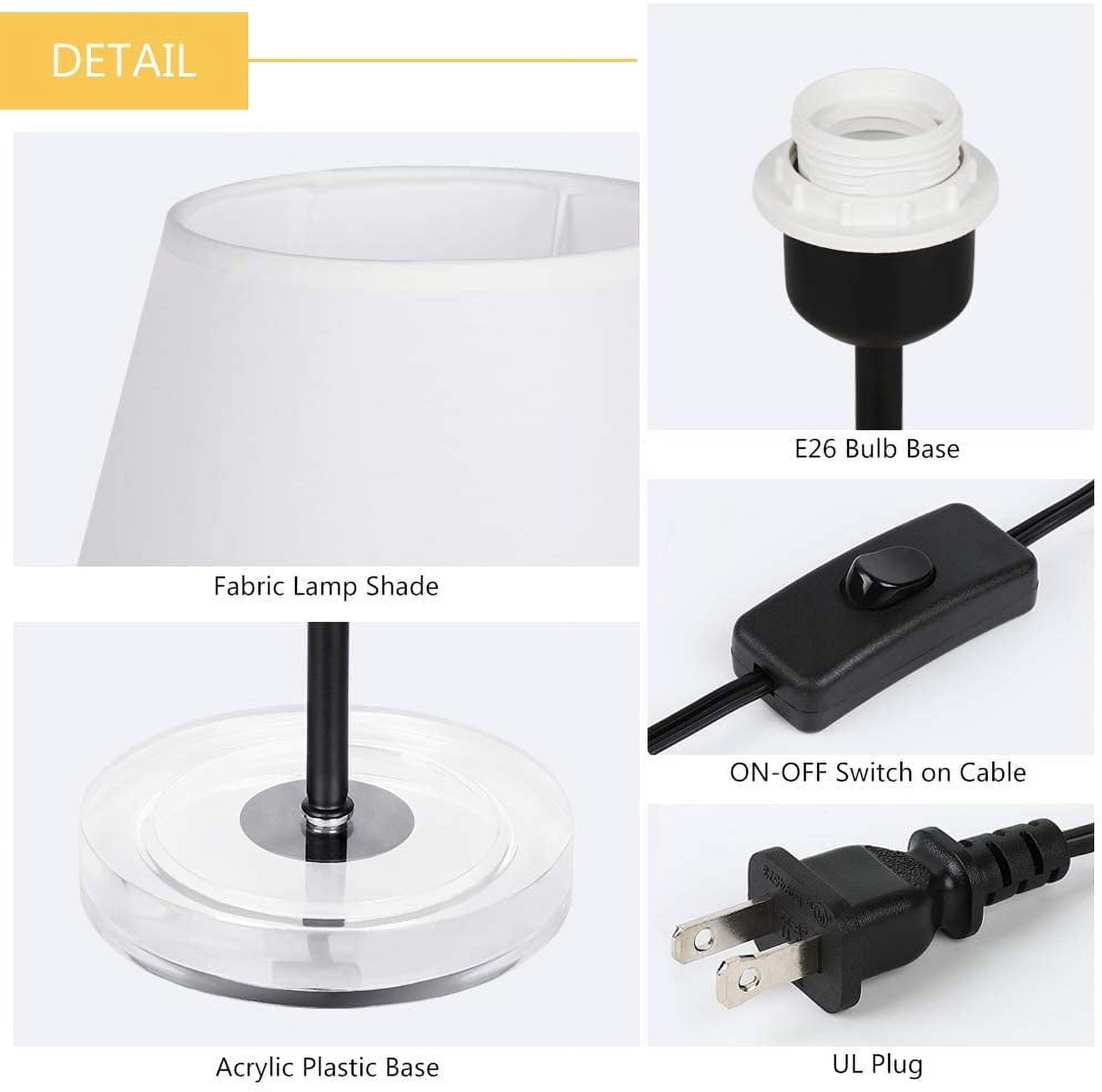 Haitral Modern Black Bedside Lamp with Acrylic Base Set of 2