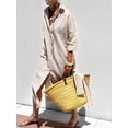thumbnail image 2 of utcoco Womens 2026 Shirt Dress Casual Lapel 3/4 Sleeve Button Down Split Belted Vacation Maxi Dress, 2 of 6