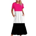 thumbnail image 1 of Meichang Robes Décontractées pour Femmes Été Mode Bloc de Couleur Robes à Volants Manches Courtes Col Rond Robes Coupe Ample Décontractée Plage Midi avec Poches, 1 of 4