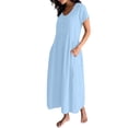 thumbnail image 4 of Afdoent Womens Dresses Elegant Casual Solid Color Crew Neck Short Sleeve Maxi Dress With Easy Everyday Comfort Beach Vacation Clothes, 4 of 7