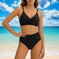 thumbnail image 2 of Brnmxoke Bikini Swimsuits Women High Waisted Push Up Twist Front Spaghetti Straps Ruched Two Piece Bathing Suit Black,XL, 2 of 7