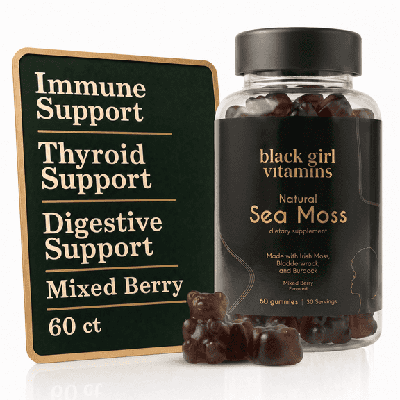 Black Girl Vitamins - Irish Sea Moss Gummies - SeaMoss Bladderwrack & Burdock - 92 Minerals for Thyroid, Metabolism, and Immunity - Vegan, Gluten-Free, Halal (Mixed Berry, 30 Day Supply)