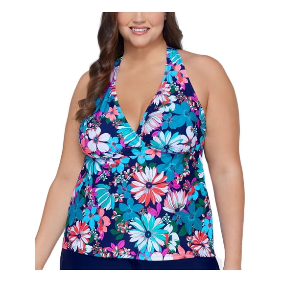Island Escape Womens Plus Floral Print Underwire Tankini Swim Top
