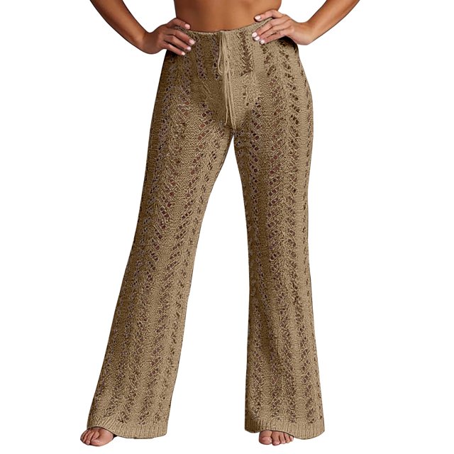 Pantalones club de punto sexy con aberturas para mujer - Prenda de croché de cintura alta para la playa/fiestas, S-L