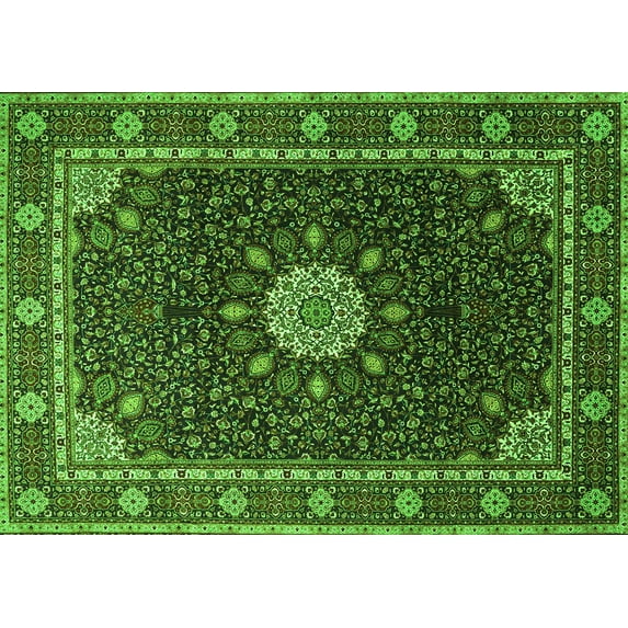 Ahgly Company Indoor Rectangle Medallion Green Traditional Area Rugs, 2' x 5'