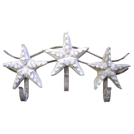 metal whitewashed starfish coastal triple hook wooden decor walmart