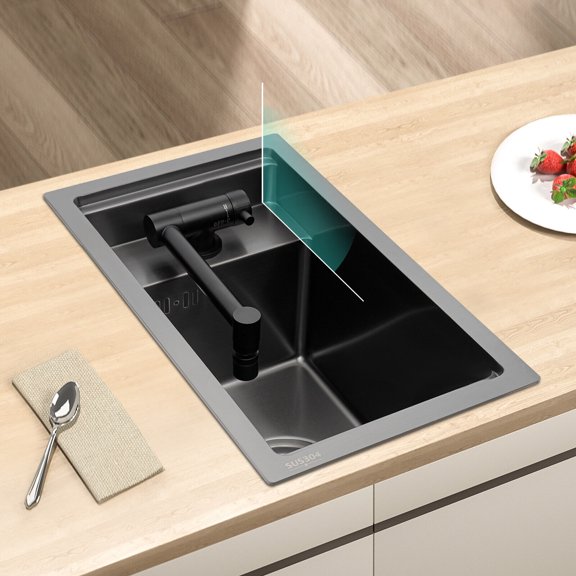 Denest Black Stainless Steel 42.9cm x 24.9cm Rectangular Kitchen Bar Sink
