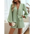 thumbnail image 2 of Women'S 2 Piece Outfits Set Long Sleeve Tie Front Top Short Set Casual Tracksuit Pajama Sets Green XL, 2 of 8