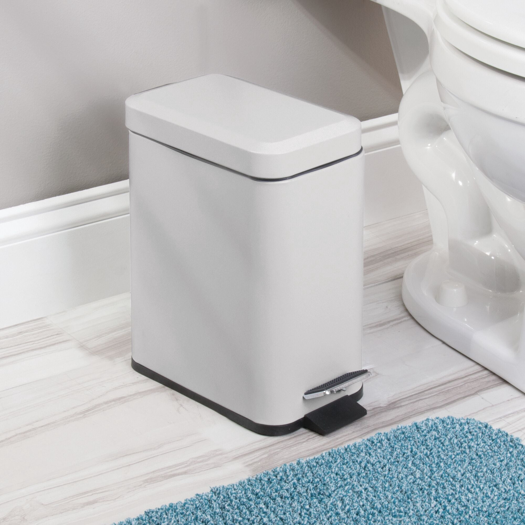 mDesign Small 1.3 Gallon Rectangle Metal Step Can with Liner/Handle, Light Gray