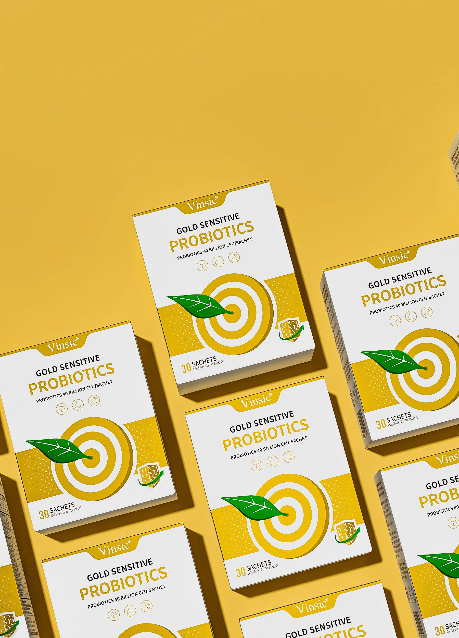 Vinsic Gold Sensitive Probiotics - New Zealand Made Dietary Supplement with 20% Stachyose Prebiotic, Biopolis Tri-Culture & 10-Strain Lactobacillus Blend