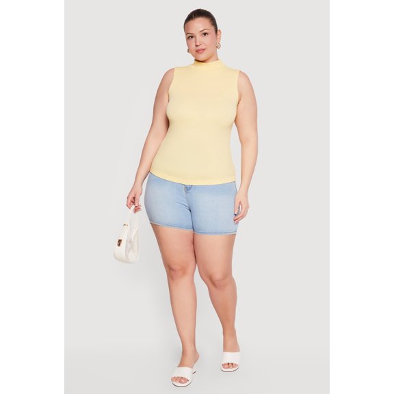 Women's Plus Size Compression Rib Mock Neck Tank Top