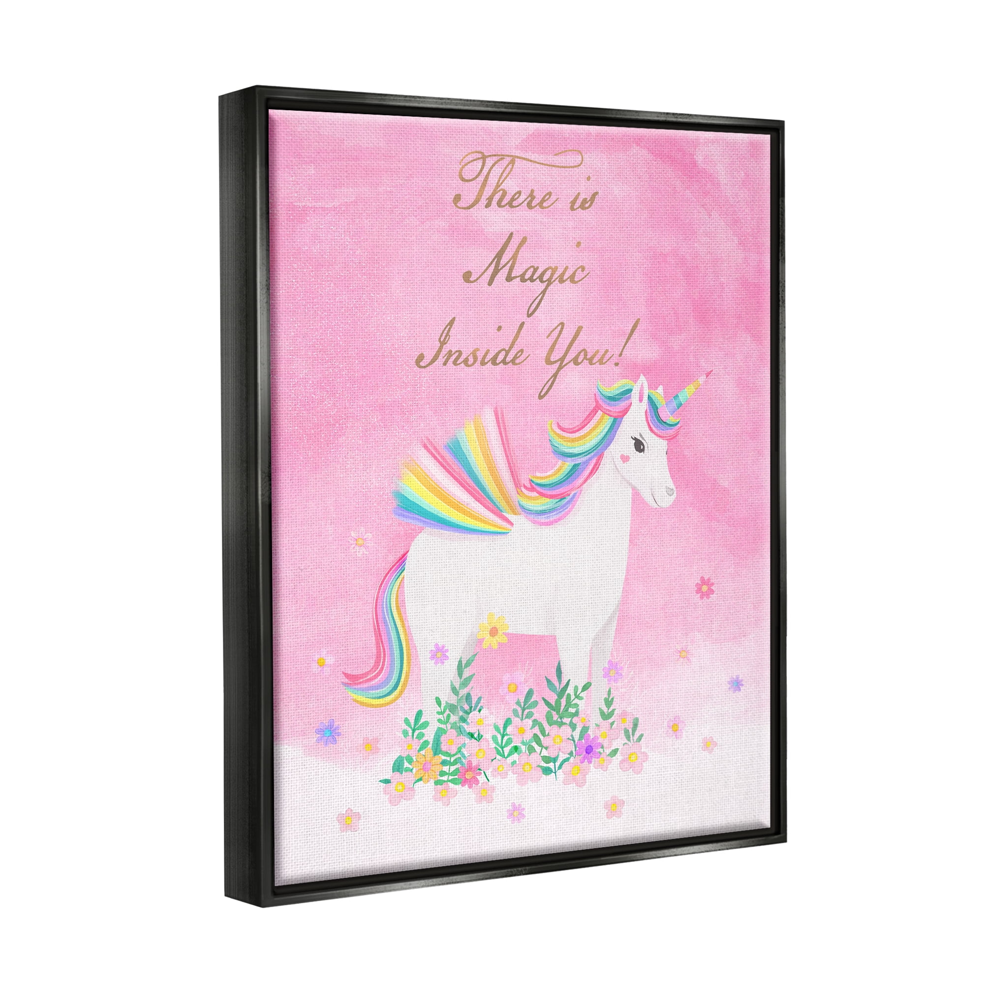 Stupell Industries Magic Inside You Unicorn Fairy Tales & Fantasy Painting Black Floater Framed Art Print Wall Art, 17 x 21