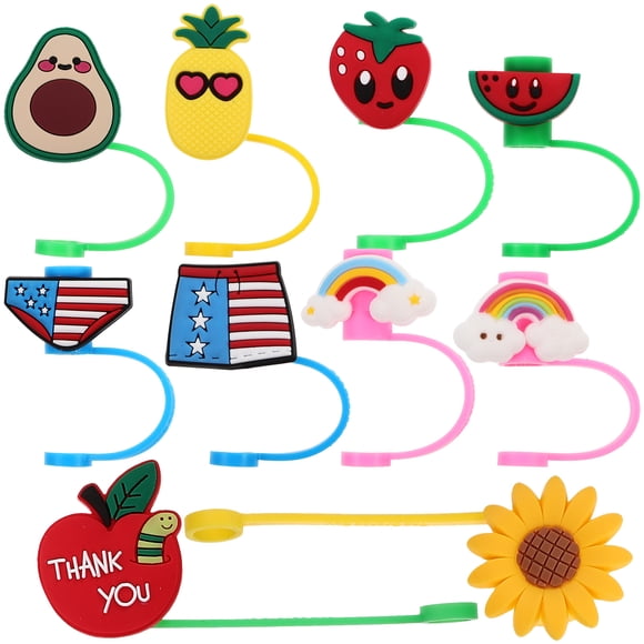 KAKOWELY 10 fundas para pajitas lindas, de silicona, estilo kawaii (estilo aleatorio)