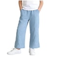 thumbnail image 2 of IFNWSV Girls Jeans Tencel Thin Summer Lyocell With Bow Lace Wide Leg Flare Light Blue 4-5 Years, 2 of 7