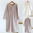 thumbnail image 5 of TEAJOPSUU Plush Nightgown for Women Casual Solid Color Sleepshirts Herringbone Knit Button Down Crewneck Long Sleeve Beige, 5 of 5