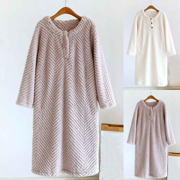 Antinious Women Solid Crew Neck Button-Down Robe Long Sleeve Sleepwear Knit Robe,Robes for Women,Women Pajamas Bathrobes,Pink,L