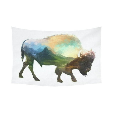 Animals Wool Tapestry - PHFZK Animal Art Home Decor, The Bison Mountain Tapestry Wall Hanging 90 X 60 Inches