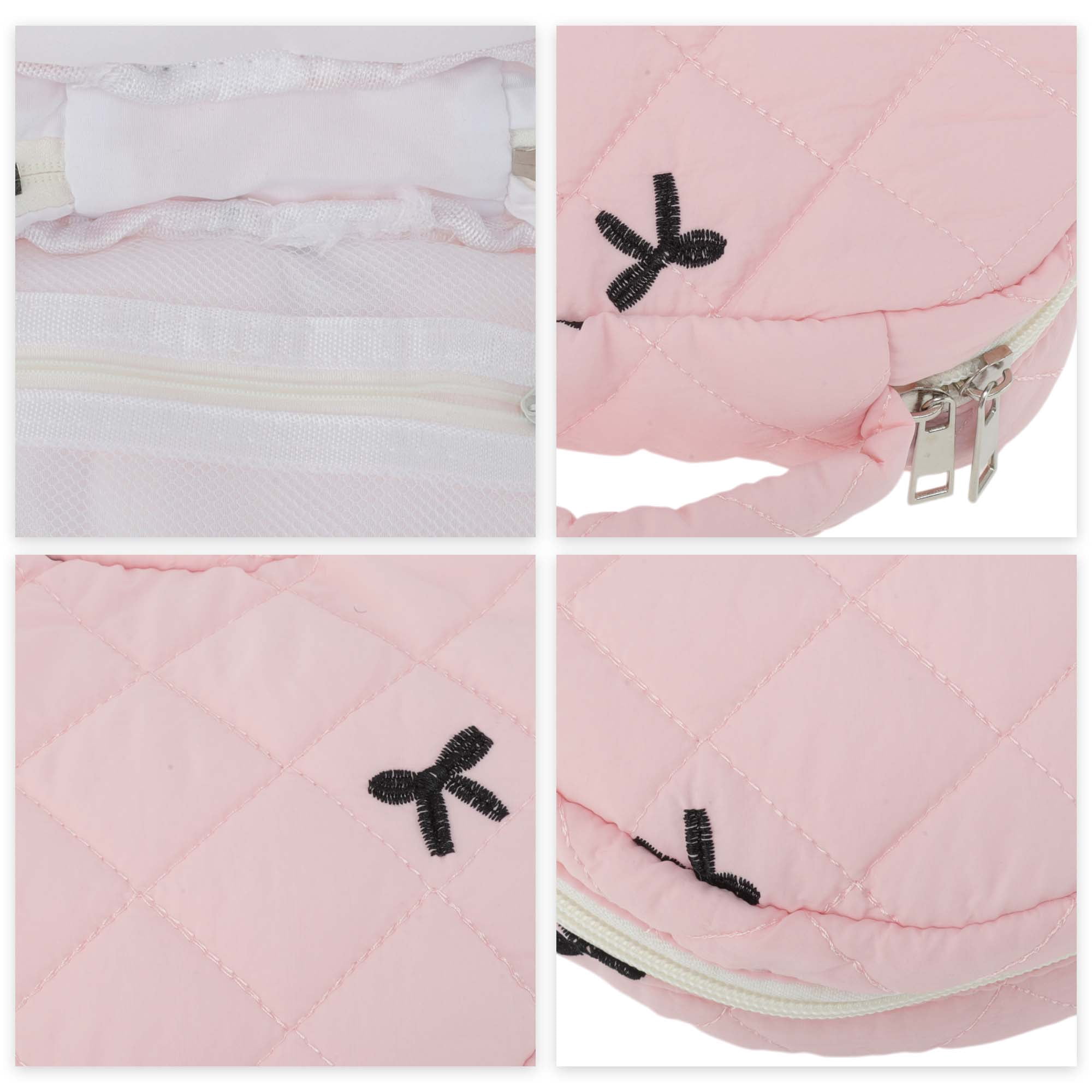 Unique Bargains 1 Pc Heart-shaped Embroidered Bow Makeup Bag Pink