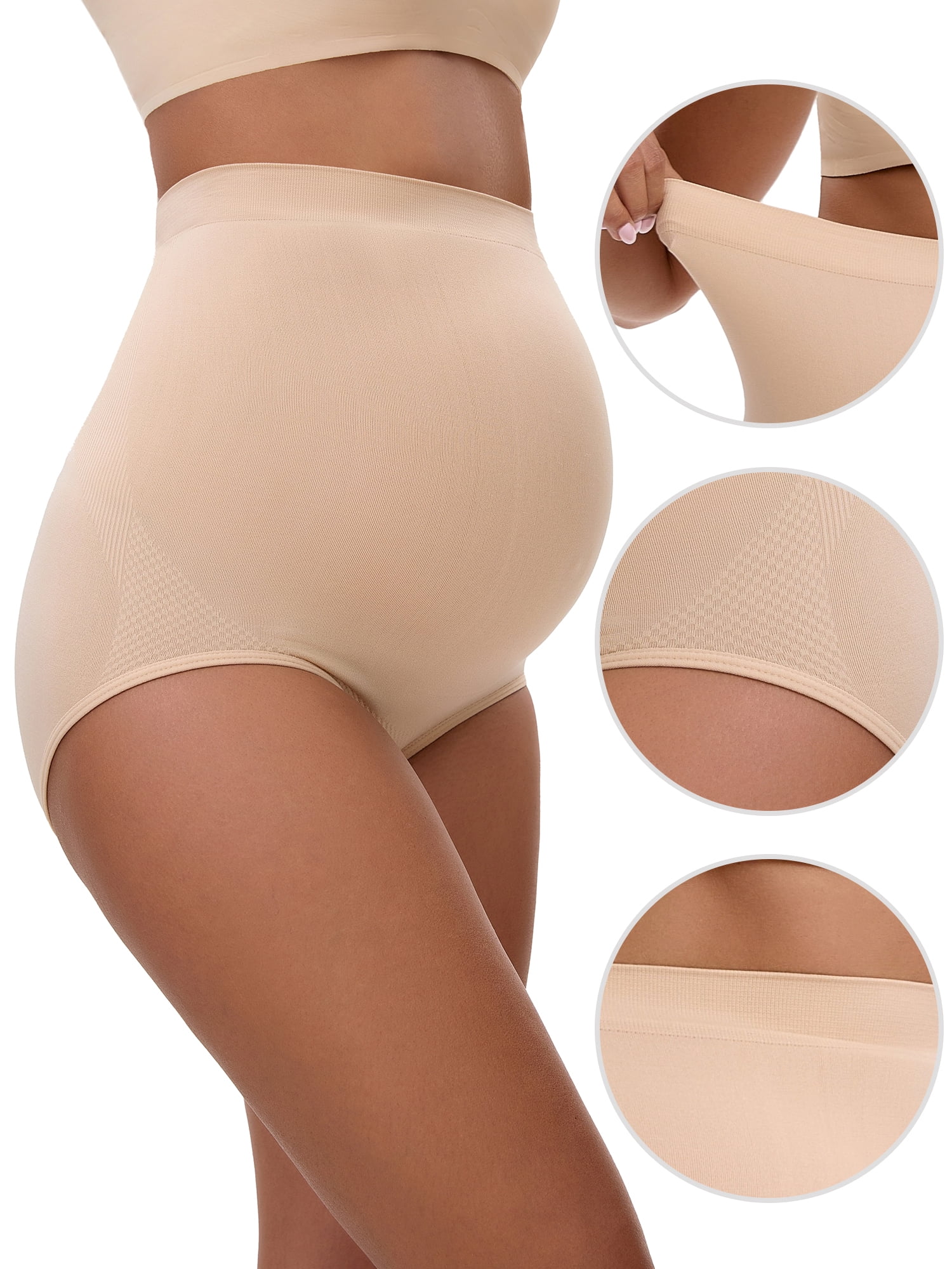 Unique Bargains Women's Maternity High Waist Briefs with Butt Lifter Design S Beige