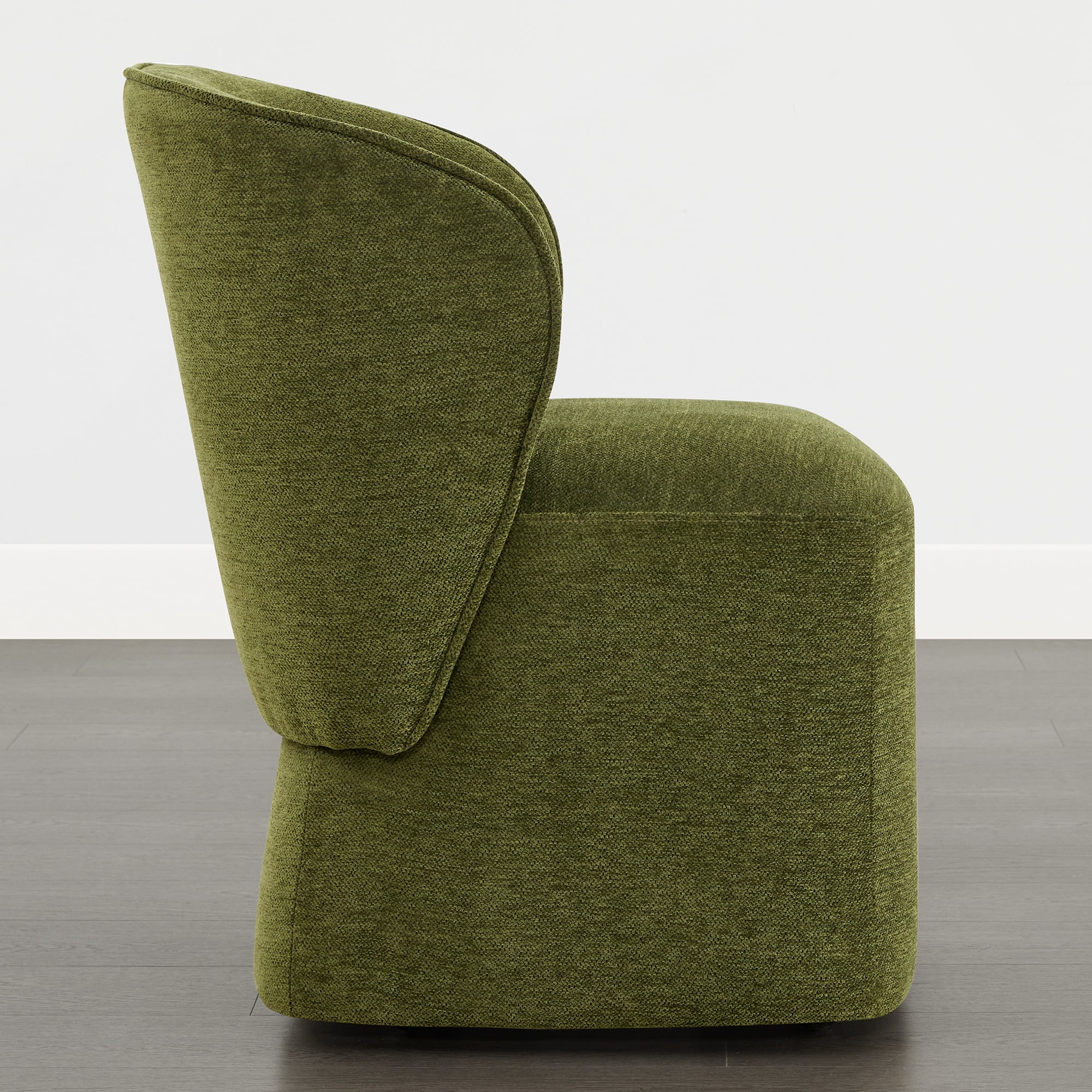 Spruce & Spring Rolling Dining Chairs, Spill-Proof & Stain Resistant Barrel Armchair with Casters, Modern Upholstered Seat and Removable Back Support Pillow for Kitchen Living Room, Green