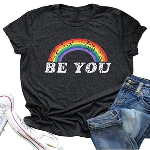 Jinsinto Rainbow Shirt Women Pride Shirt Rainbow Graphic Tees Shirts Letter Print Casual Short Sleeve TopsXXL