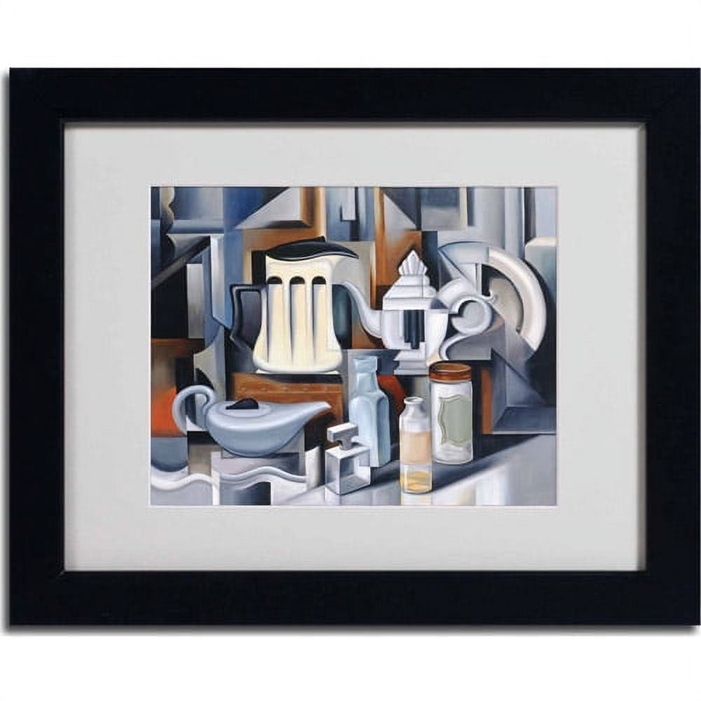 Trademark Fine Art "Still Life With Teapots" Matted Framed Art by Catherine Abel, Black Frame