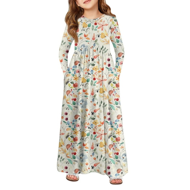 Teen Girls Tiered Maxi Dress, Solid Color Layered Ruffle Dress with Pockets, Bohemian Style for Party, Photo Shoot, and Holiday. 150Yellow