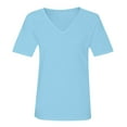 thumbnail image 4 of Women Summer Casual Shirts Women's Short-sleeved T-shirt V-neck Solid Color Top, 4 of 4