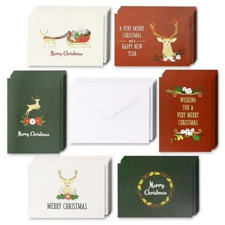 Christmas Cards Music Theme Christmas Rustic Greeting Cards - 48 Pack Blank Festive Reindeer Holiday Theme 4 x 6 Inches with Envelopes ()