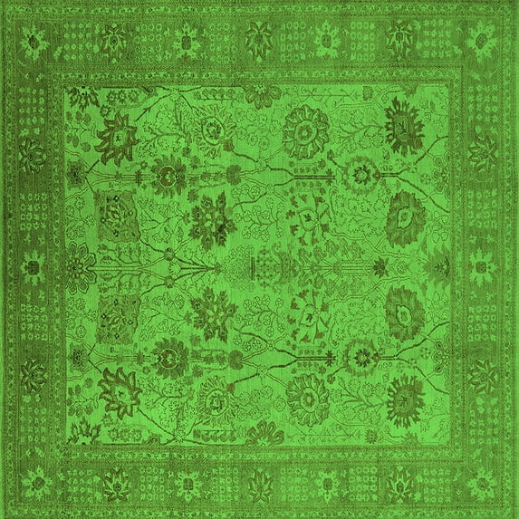Ahgly Company Indoor Square Oriental Green Industrial Area Rugs, 8' Square