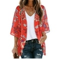 thumbnail image 2 of yoeyez Women Kimono Cardigans,Women's Floral Printed Puff Sleeve Tops Cover Up Summer Casual Loose Fit Blouses Loose Fit Red,L, 2 of 6