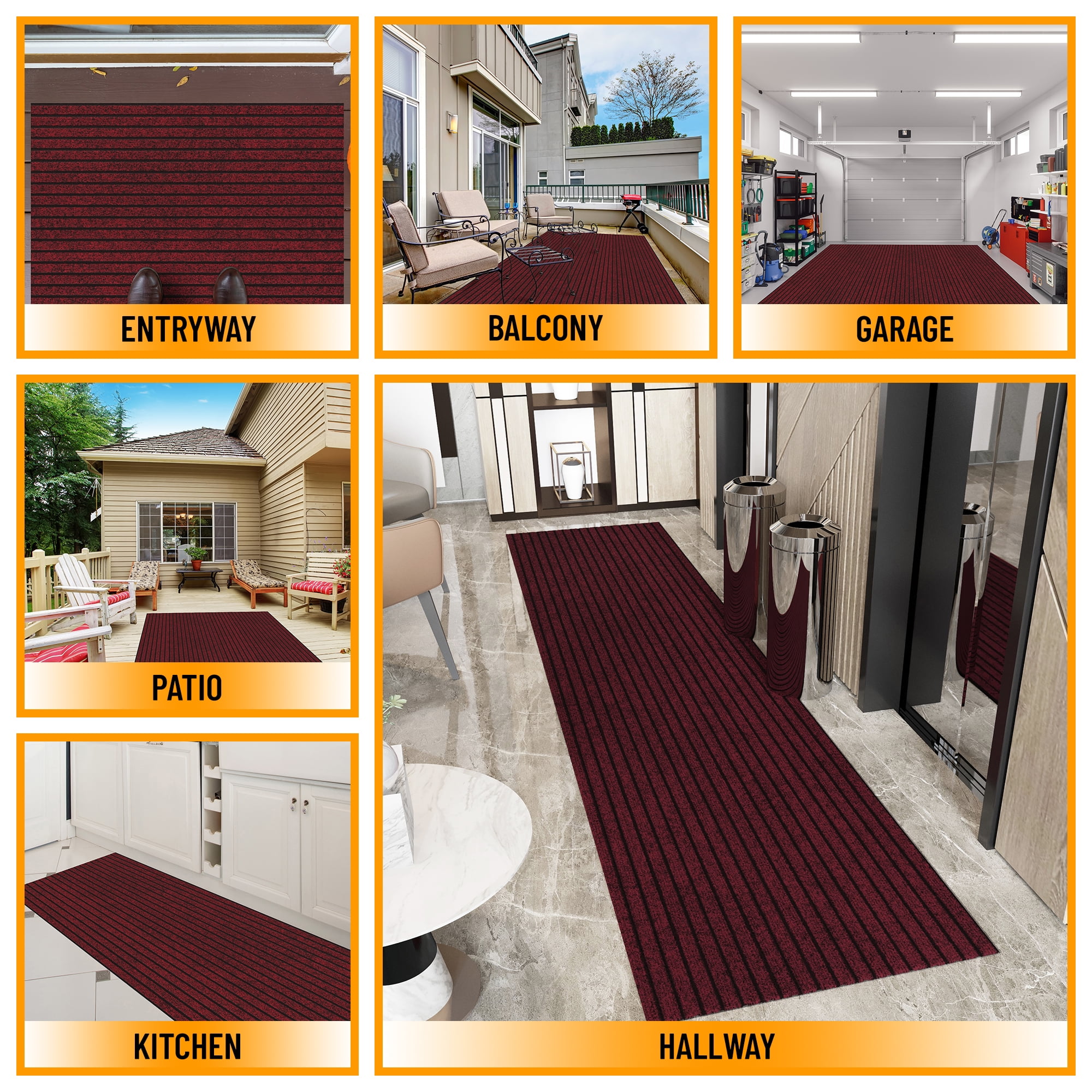 Ottomanson Non-Slip Hallway Runner Rug 2' x 9' Indoor/Outdoor Custom Size Utility Carpet for Garage, Red Ribbed