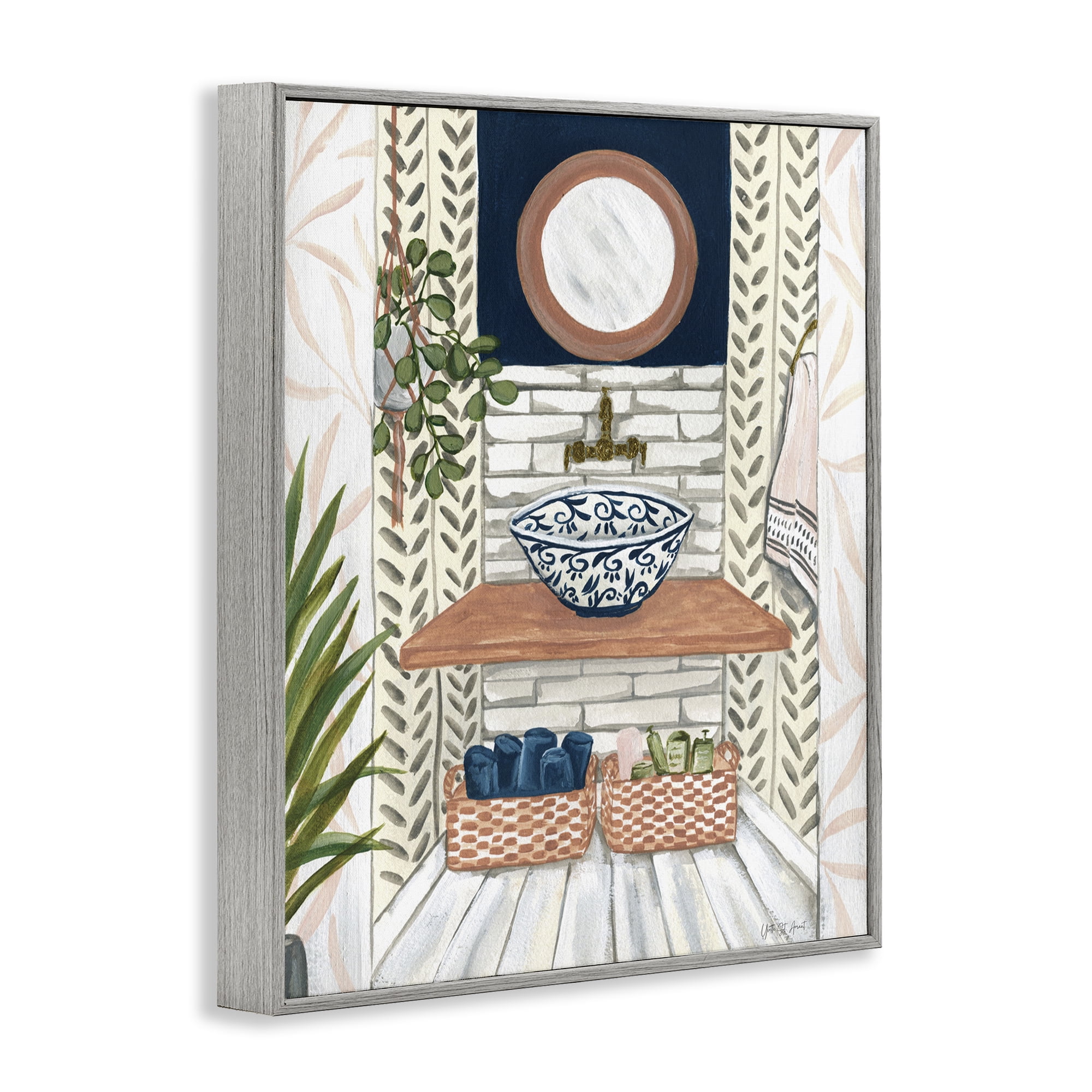 Stupell Industries Chic Bathroom Scene Typography Painting Gray Framed Art Print Wall Art, 11 x 14