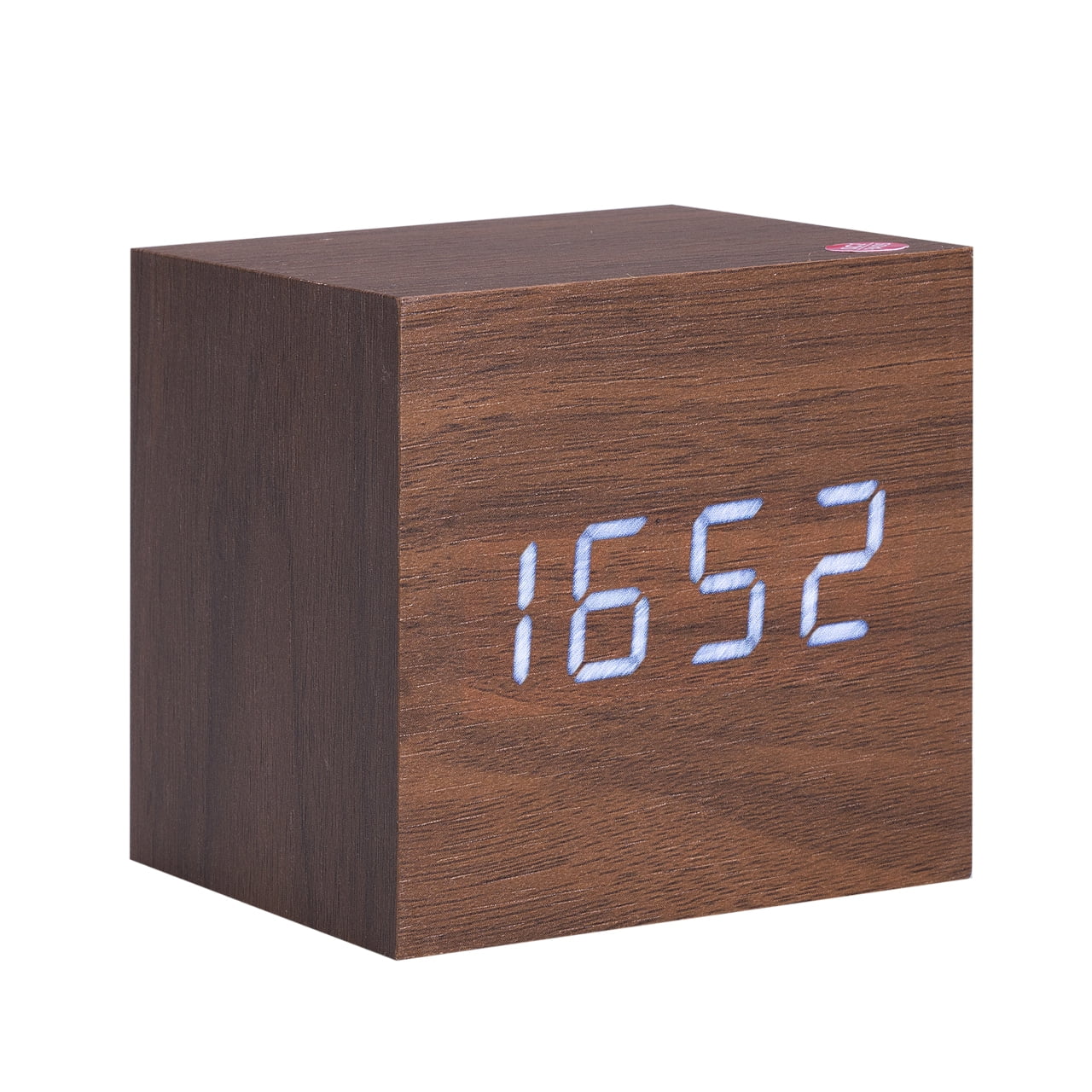 Wooden Cube Digital LED DeskAlarm Thermometer Timer Calendar USB/AAA