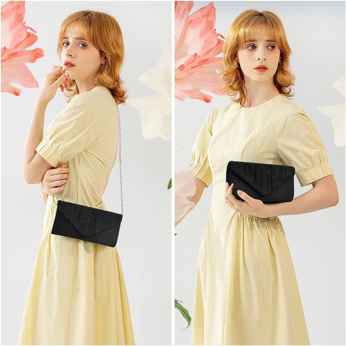 SONGAU Clutch Purses For Women, Satin Envelope Evening Purse, Formal Party Clutches With Detachable Chain Strap, Stylish Crossbody Shoulder Clutch Bag Wedding Purses Cocktail Prom Handbags