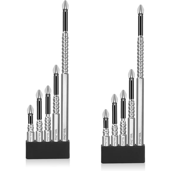 shiyou-High Magnetic Screwdriver Drill Bit Set, 10PCS Magnetic Drill Bits Anti-Slip Set, 50 65 70 90 150MM Magnetic Screwdriver Bits, Strong Magnetic Durability Screwdriver Drill Bit Set