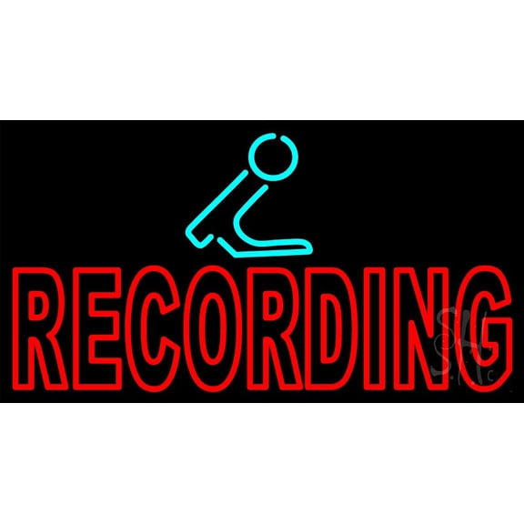 Recording LED Neon Sign 13" Tall x 24" Wide - inches Black Square Cut Acrylic Backing, with Dimmer - Premium built indoor Sign for Studio, Club, Home décor, Event, Workshop, Storefront.