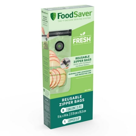 FoodSaver Reusable Gal. Vacuum Zipper Bags, for Use with FoodSaver Handheld Vacuum Sealers, 8 Count