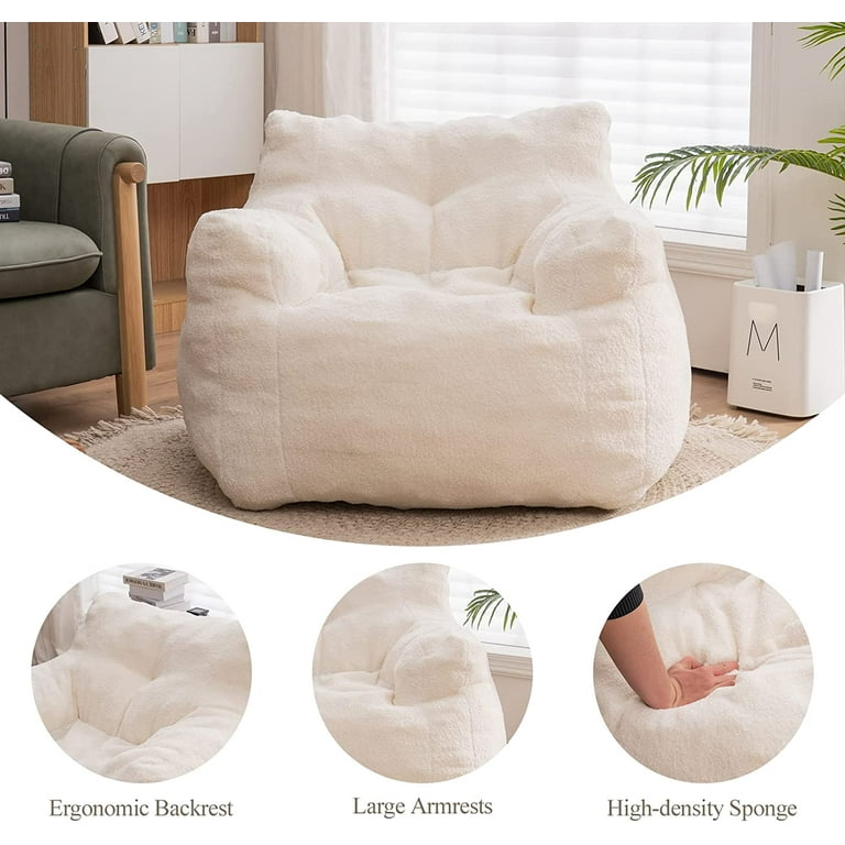 Panpan Bean Bag Chairs with Memory Foam,37 W White Teddy Bean Bag  Chair,Fluffy Lazy Sofa-The Pop Maison