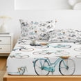 thumbnail image 6 of Full Size Fitted Sheet Set - Bicycles 3 Piece Bedding Sets 16" Deep Pocket Fitted Sheet with 2 Pillowcases White Vintage Vehicle Modern Abstract Art Brushed Microfiber Hotel Luxury Bed Sheets, 6 of 9