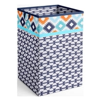 Bacati Collapsible Cotton Percale Fabric Laundry Hamper, Aztec Liam Aqua